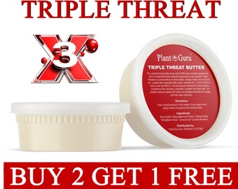 Triple Threat Body Butter 8 oz.  Blend of 100% Pure Natural Raw Shea Butter, Mango Butter and Extra Virgin Coconut Oil - Buy 2 Get 1 Free