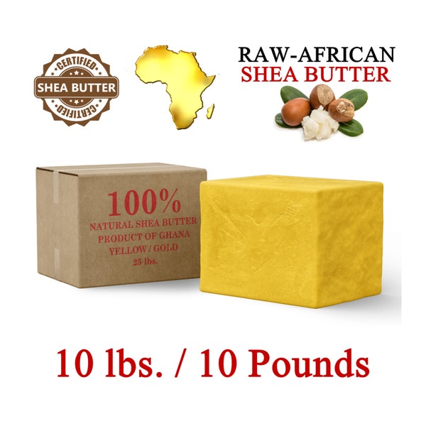 Beurre de karité africain brut 10 livres. Vrac JAUNE 100 % pur naturel non raffiné biologique du Ghana Idéal pour la peau, le corps, le visage et les cheveux