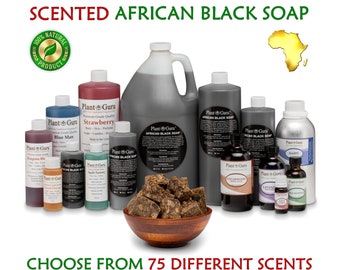 SCENTED African Black Soap Liquid 100% Pure Raw Organic Infused with Premium Fragrances and Essential Oils, For Face Body Wash