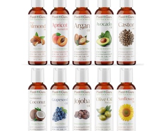 Carrier Oil Variety Set 2 oz. (10 Pack) Cold Pressed 100% Pure Natural, For Skin, Hair Growth, Massage, Soap Making, Diluting Essential Oils