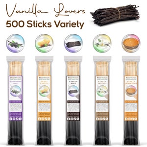 VANILLA LOVERS Incense Sticks 11&quot; Variety Pack 500 Bulk Wholesale Set Hand Dipped.
