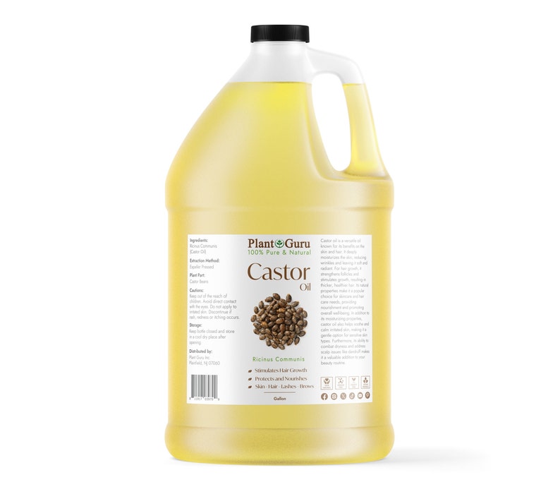 Castor Oil Expeller Pressed 100% Pure For Eyelashes, Eyebrows, Hair Growth, Bulk Gallon 8 lbs.