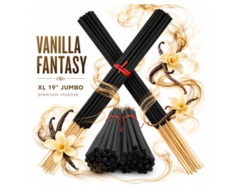 Varitas de incienso VANILLA FANTASY de 19" Jumbo Extra Grande a Granel Hechas a Mano Sumergidas a Mano