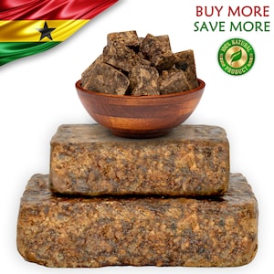 Raw African Black Soap Bar 100% Pure Natural Organic Unrefined From Ghana. For Skin and Face. Bulk Wholesale ALL SIZES image 2