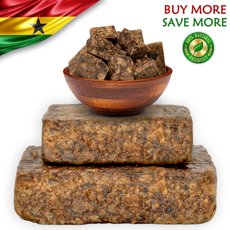 Raw African Black Soap Bar 100% Pure Natural Organic Unrefined From Ghana. For Skin and Face. Bulk Wholesale ALL SIZES Bild 2