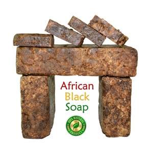 Raw African Black Soap Bar 100% Pure Natural Organic Unrefined From Ghana. For Skin and Face. Bulk Wholesale ALL SIZES