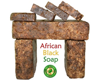 Raw African Black Soap Bar 100% Pure Natural Organic Unrefined From Ghana. For Skin and Face. Bulk Wholesale ALL SIZES