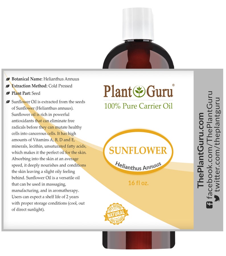 Sunflower Seed Oil Cold Pressed 100 Pure Natural Carrier Etsy