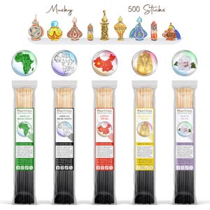 MUSKY Incense Sticks 11&quot; Variety Pack 500 Bulk Wholesale Set Hand Dipped.