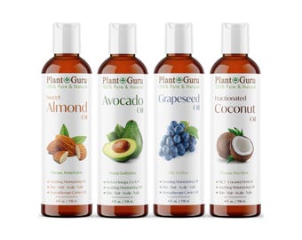 Carrier Oil Variety Set 4 oz. - Cold Pressed 100% Pure Natural, For Skin, Hair Growth, Massage, Soap Making and Diluting Essential Oils
