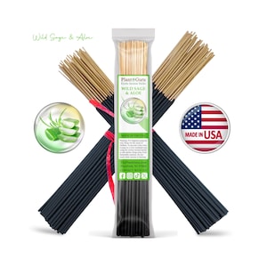 WILD SAGE & ALOE Incense Sticks 11" Handmade Hand Dipped Bulk Wholesale