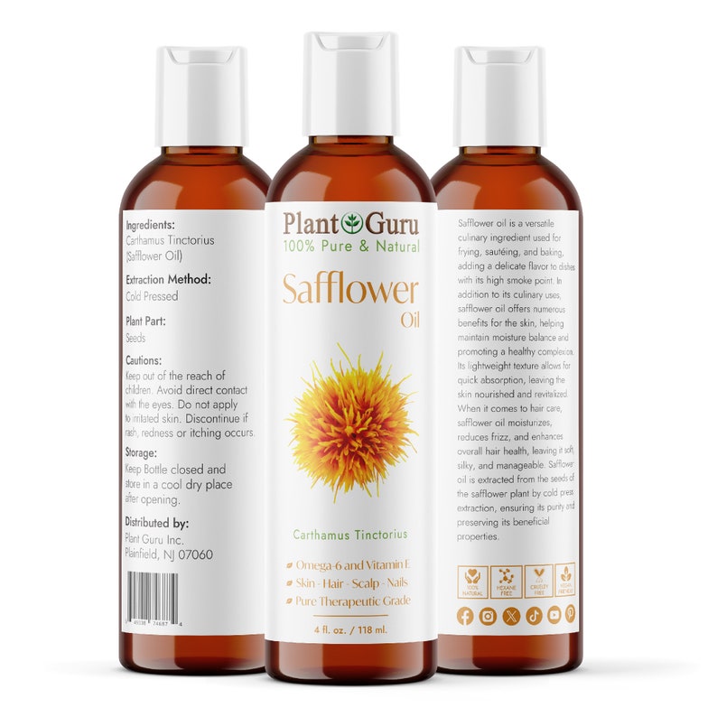 Safflower Oil Cold Pressed HIGH OLEIC 100% Pure Natural Carrier image 5