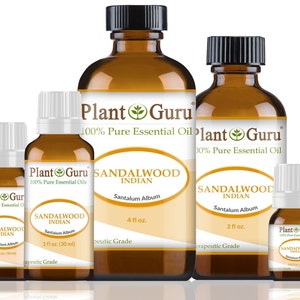 Sandalwood (East Indian Mysore) Essential Oil 100% Pure Natural Therapeutic Grade, Santalum Album, Bulk For Skin, Soap, Candle and Diffuser