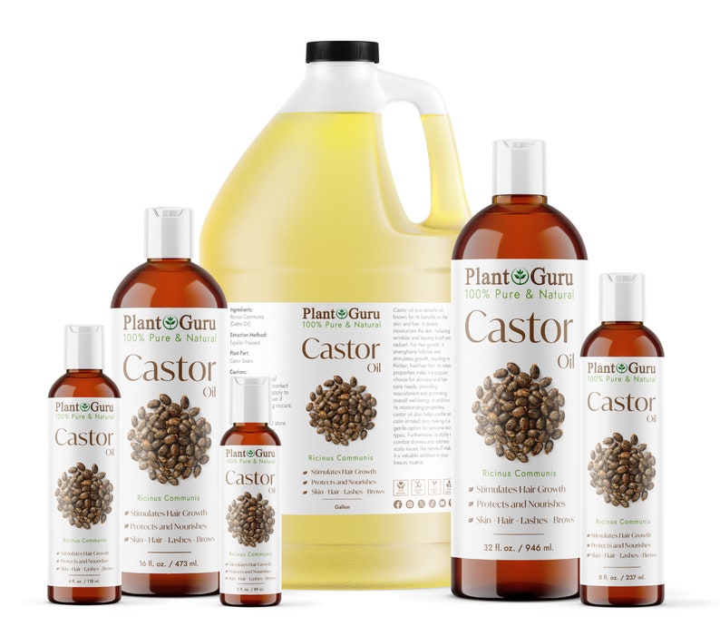 Castor Oil Expeller Pressed 100% Pure For Eyelashes, Eyebrows, Hair Growth, Bulk image 1