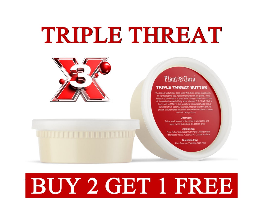 Triple Threat Body Butter 8 Oz. Blend of 100 Pure Natural Raw Shea