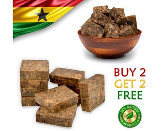 Raw African Black Soap Raw Bar 4 oz. 100% Pure Natural Organic Unrefined From Ghana For Skin, Body and Face. BUY 2 GET 2 FREE