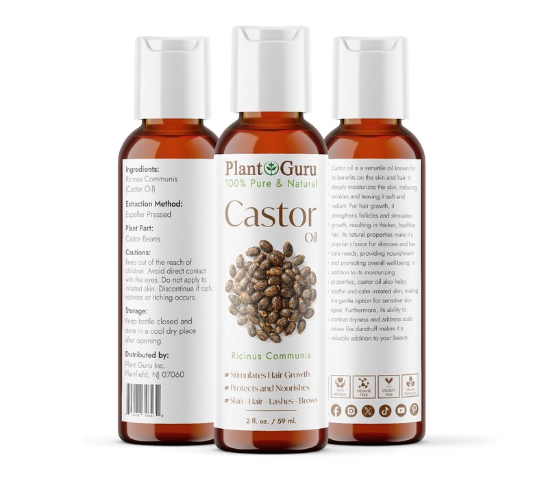 Castor Oil Expeller Pressed 100% Pure For Eyelashes, Eyebrows, Hair Growth, Bulk image 3