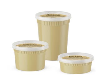 May include: Three light beige plastic containers of varying heights, each featuring a white lid and a label that reads Plant Guru COCOA BUTTER. The containers are arranged with one tall unit in the back and two shorter units in the front.