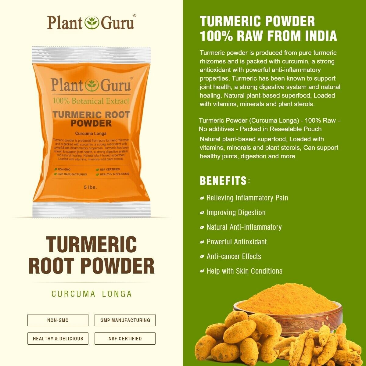 Aroma Depot 1lb Turmeric Root Powder – Pure Curcuma Longa, Non-GMO, 16 Oz Jar