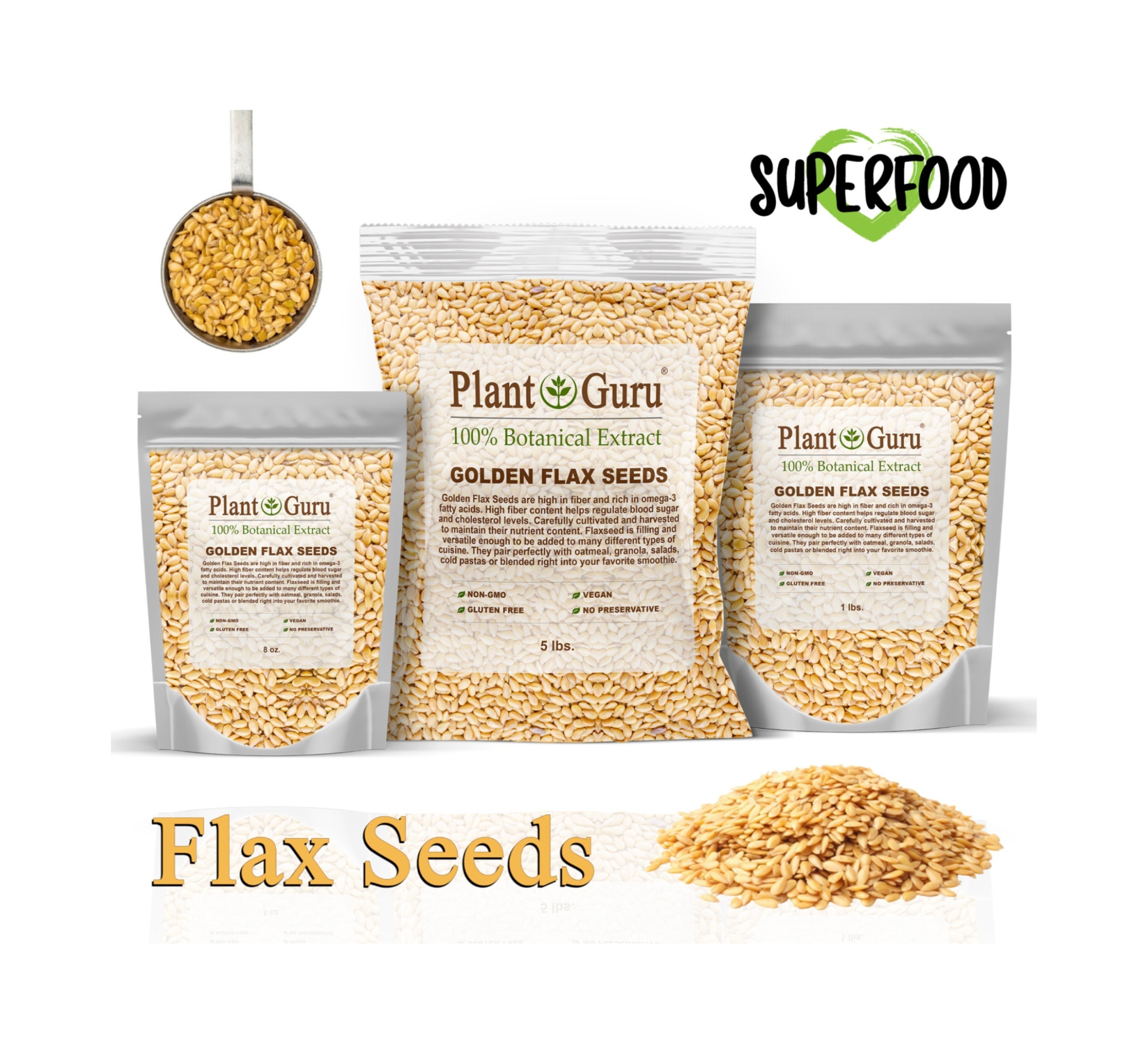 Golden Flax Seeds Whole Grain Flaxseed NON GMO Linseed 1 Oz to 20 Lbs. Bulk  -  Hong Kong