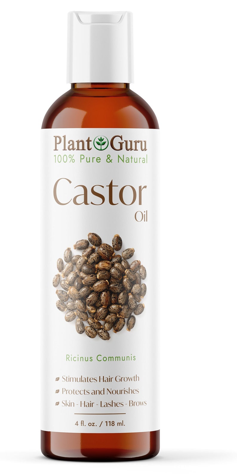 Castor Oil Expeller Pressed 100% Pure For Eyelashes, Eyebrows, Hair Growth, Bulk 4 oz.