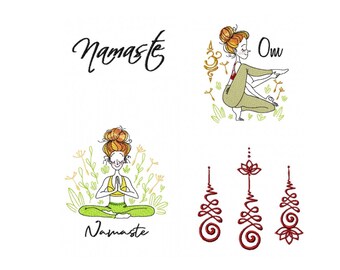 4 Embroidery Machine Yoga Patterns, Embroidery Machine Namaste, Embroidery Unalome Design, Embroidery Om
