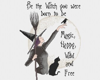 Cross Stitch Witch, Cross stitch Halloween, Cross Stitch Fantasy Witch