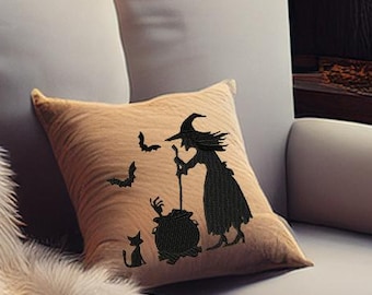 Embroidery Machine Halloween Silhouette, Digital Machine Witch Silhouette Design, ITH Witch and Cat silhouette