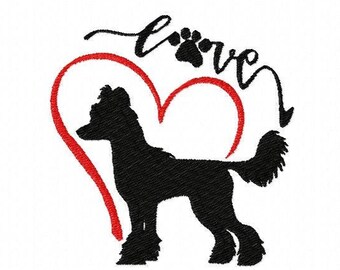 Embroidery Machine Chinese Dog Silhouette, Embroidery Chinese Crested Dog Silhouette, Love Chinese Crested ITH