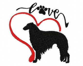 Stickerei Maschine Hund Silhouette, Stickerei Borzoi Silhouette, Liebe Borzoi ITH