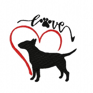 Embroidery Machine Dog Silhouette, Embroidery Bull Terrier Silhouette, Love Bull Terrier ITH