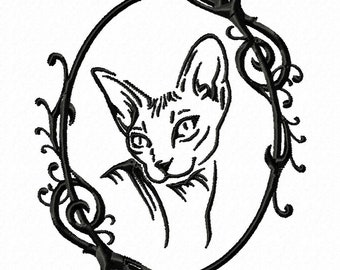 Embroidery Machine Sphynx Cat Silhouette, Digital Machine Embroidery Sphynx Cat Design, ITH Sphynx Cat Cammeo
