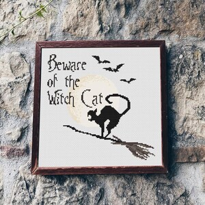 Cross Stitch Witches Cat Night, Cross Stitch Balck Cat, Cross Stitch Halloween