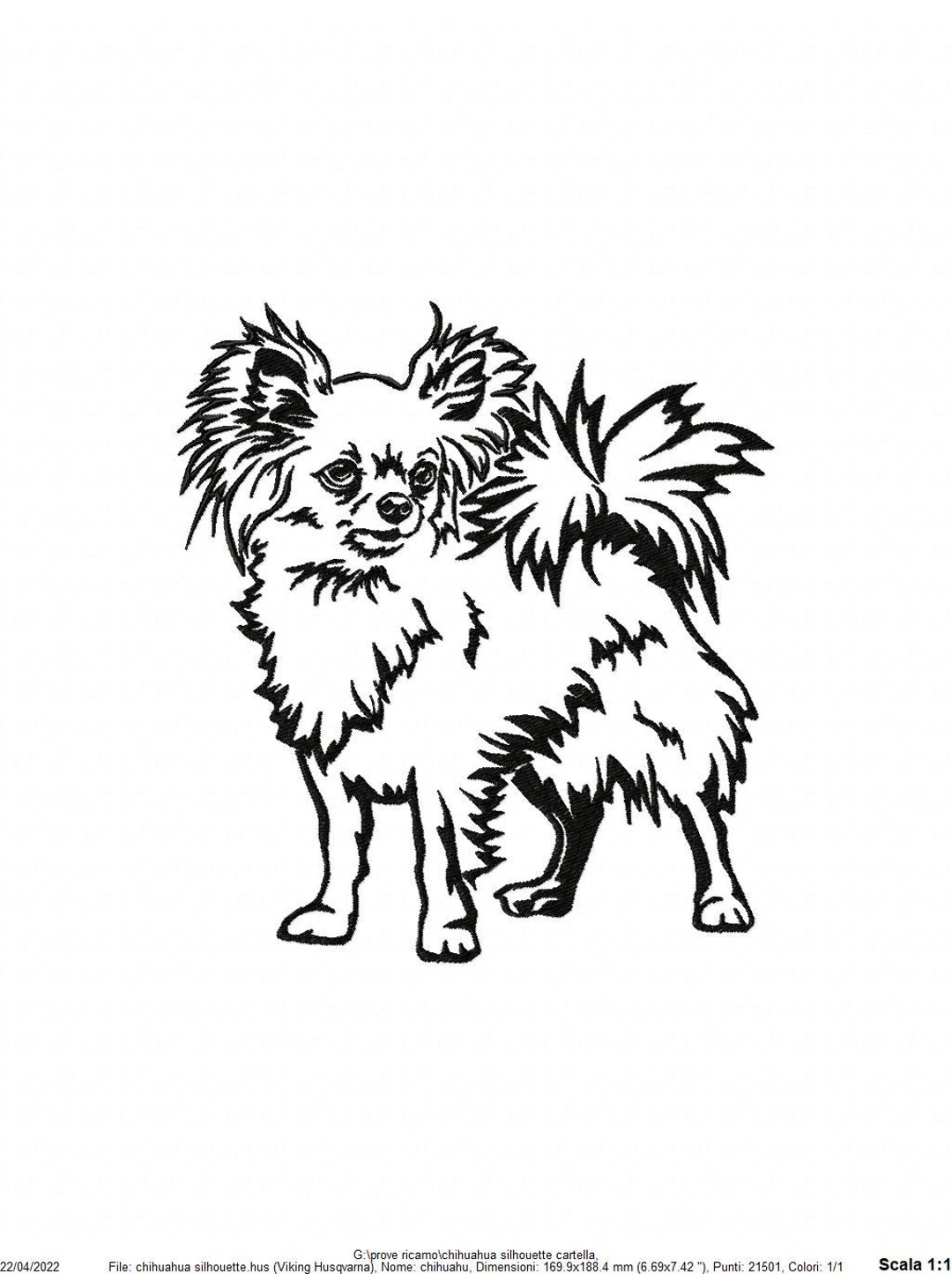 Embroidery Machine Long Haired Chihuahua Silhouette, Embroidery
