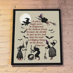 Cross Stitch Witches Night, Cross Stitch Halloween Witches, Cross Stitch Witches Flight