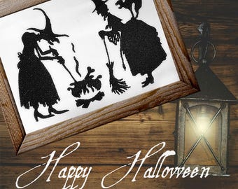 Embroidery Machine Halloween Silhouette, Digital Embroidery Machine Witches Silhouette, ITH Witches Silhouette