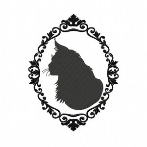 Embroidery Machine Main Coon Cammeo Silhouette, Digital Machine Embroidery Main Coon Design, ITH Main Coon Cammeo