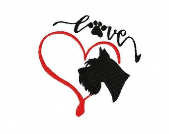 Ricamo Macchina Cane Silhouette, Ricamo Schnauzer Silhouette, Love Schnauzer ITH