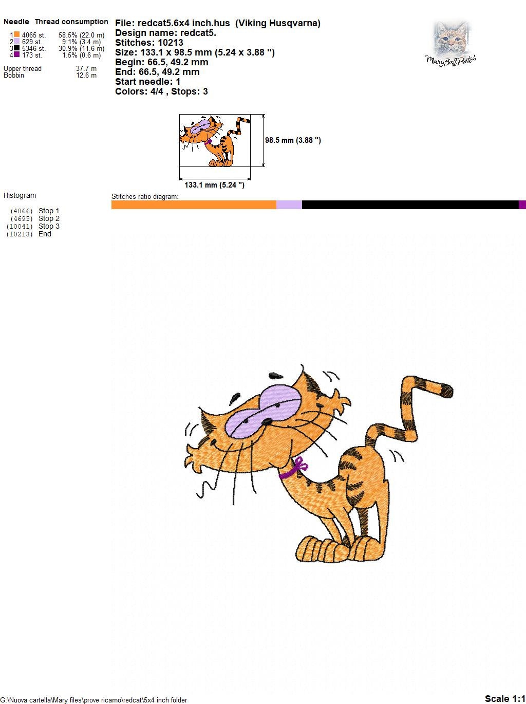 Embroidery Machine Red Cat Design, Cute Cat Pattern, ITH Cat