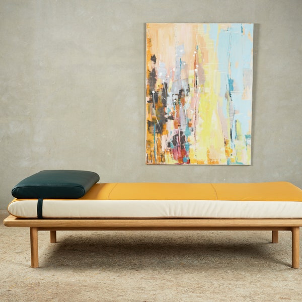 daybed, bed, sofa, loveseat, solid oak, Scandinavian design, Leather, Bright colour, Living room furniture