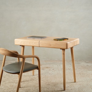 Scandinavian Solid Oak and Walnut Work Desk Elegant Computer Office Desk for Modern Workspaces image 5