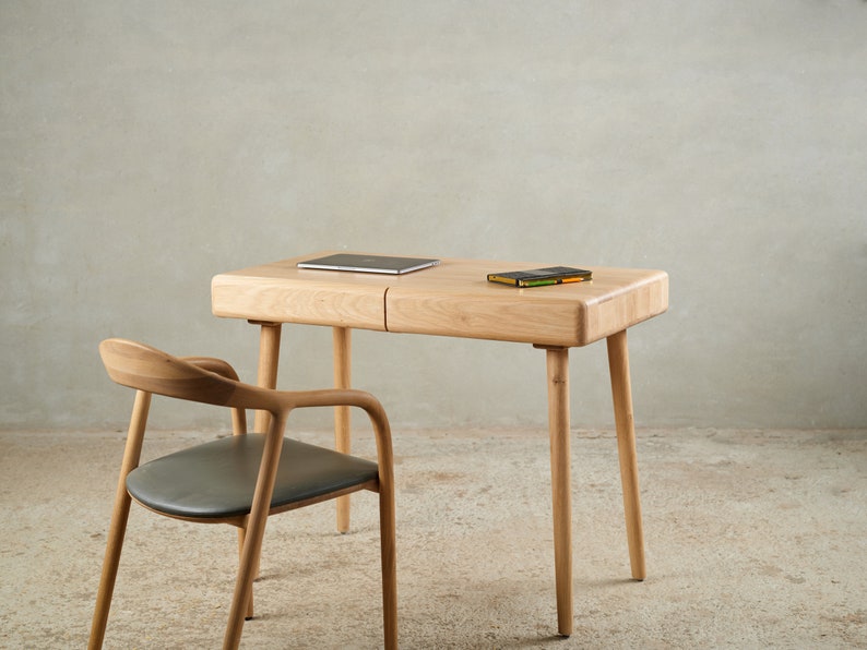Scandinavian Solid Oak and Walnut Work Desk Elegant Computer Office Desk for Modern Workspaces image 5