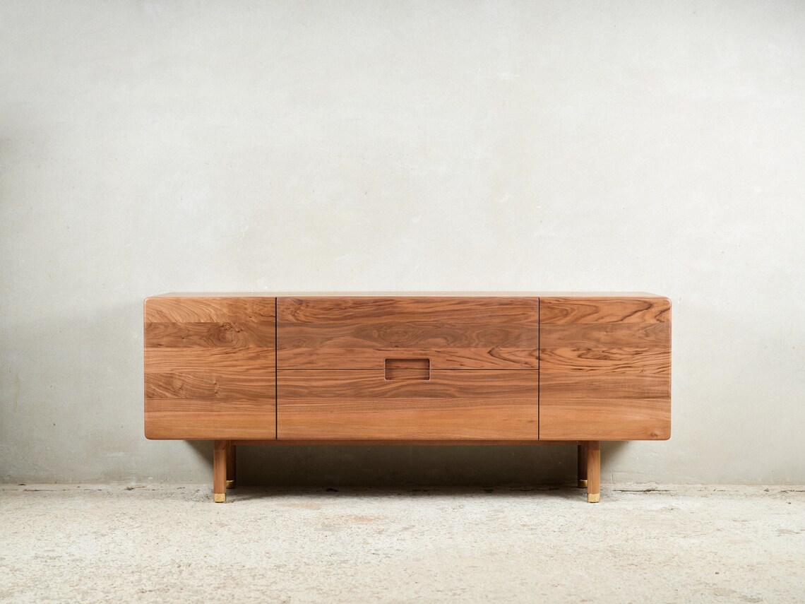 Media Console Tv Stand Mid Century Design Credenza Solid - Etsy