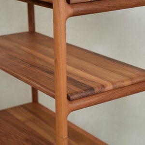 Mid-Century Modern Solid Walnut Bookcase Scandinavian Design Handcrafted Bookshelf image 5