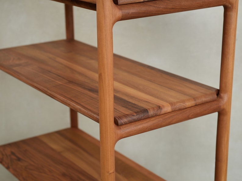 Mid-Century Modern Solid Walnut Bookcase Scandinavian Design Handcrafted Bookshelf image 5