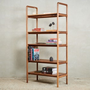 Mid-Century Modern Solid Walnut Bookcase Scandinavian Design Handcrafted Bookshelf image 1