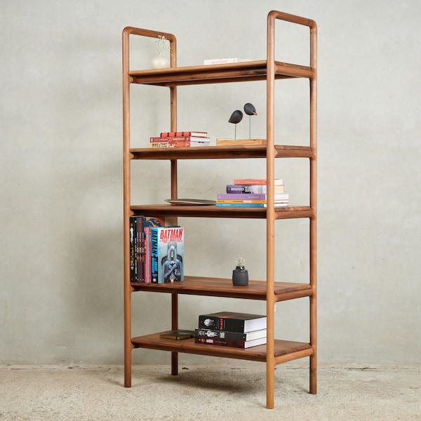 Mid-Century Modern Solid Walnut Bookcase | Scandinavian Design Handcrafted Bookshelf