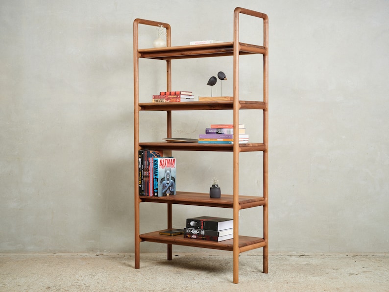 Mid-Century Modern Solid Walnut Bookcase Scandinavian Design Handcrafted Bookshelf image 1