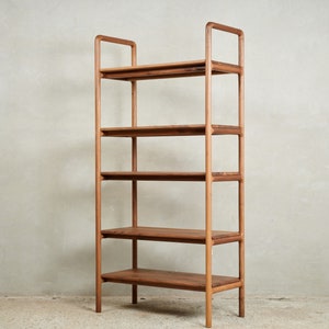 Mid-Century Modern Solid Walnut Bookcase Scandinavian Design Handcrafted Bookshelf image 2