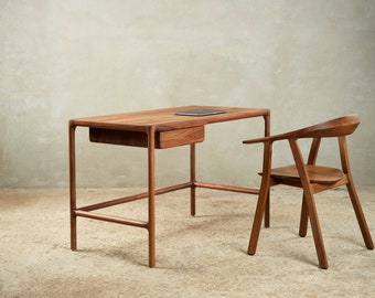 Elegant Solid Walnut & Oak Desk - Perfect for Home Office, Mid-Century Modern Writing Desk